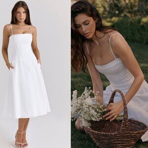 House of CB 'Dolly' white stretch cotton a-line midi sundress NWT